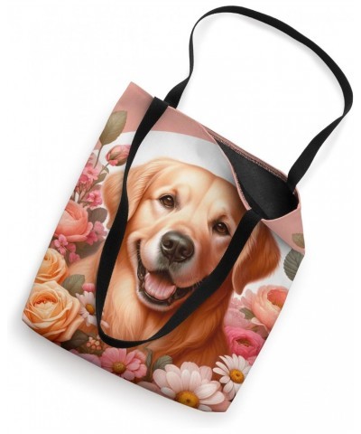 Cute Golden Retriever Dog With Flowers Pastel Floral Tote Bag $14.39 Totes