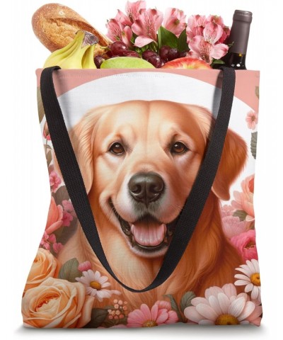 Cute Golden Retriever Dog With Flowers Pastel Floral Tote Bag $14.39 Totes