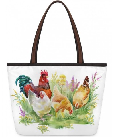 Animal Rooster Flower Large Tote Bag For Women Shoulder Handbags with Zippper Top Handle Satchel Bags for Shopping Travel Gym...