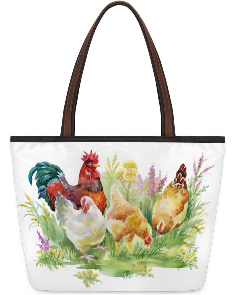 Animal Rooster Flower Large Tote Bag For Women Shoulder Handbags with Zippper Top Handle Satchel Bags for Shopping Travel Gym...