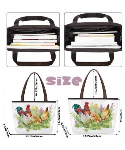 Animal Rooster Flower Large Tote Bag For Women Shoulder Handbags with Zippper Top Handle Satchel Bags for Shopping Travel Gym...