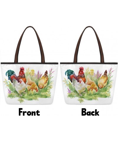 Animal Rooster Flower Large Tote Bag For Women Shoulder Handbags with Zippper Top Handle Satchel Bags for Shopping Travel Gym...