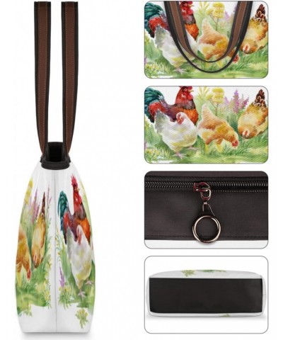 Animal Rooster Flower Large Tote Bag For Women Shoulder Handbags with Zippper Top Handle Satchel Bags for Shopping Travel Gym...