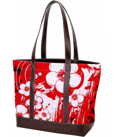 Large Tote Bags for Women, Faux Leather Strap and Bottom, Canvas Shoulder Bag Handbag, abstract pattern floral $26.34 Totes