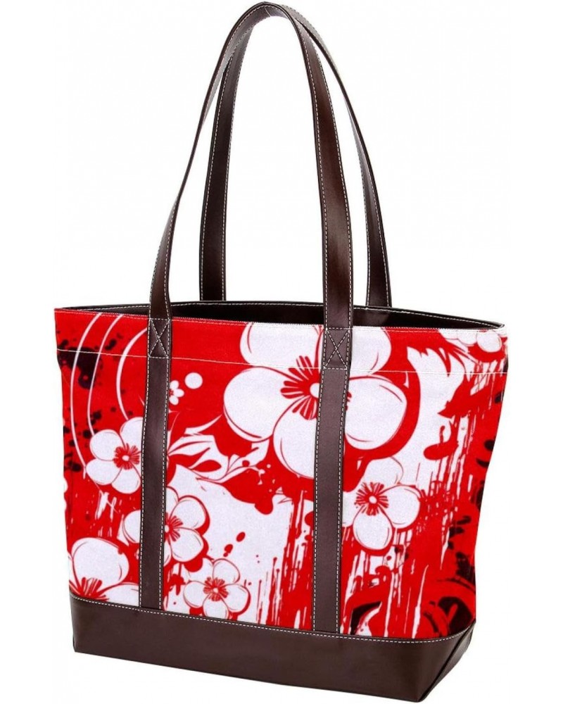 Large Tote Bags for Women, Faux Leather Strap and Bottom, Canvas Shoulder Bag Handbag, abstract pattern floral $26.34 Totes