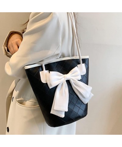 PU Leather Purse for Womens Handbag Top Handle Shoulder Bag Tote Bucket Bag Bow Bag Black HDJ02 3 Black $32.99 Totes