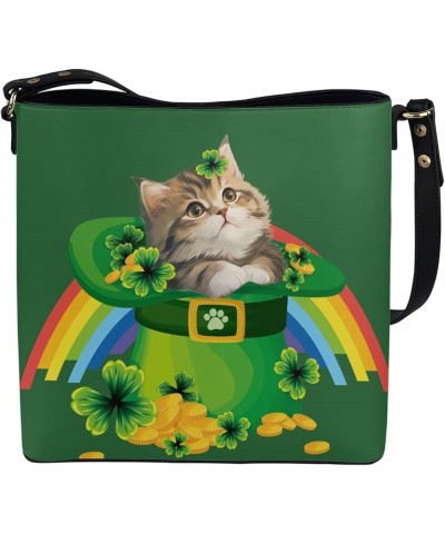 Hobo Bags for Women PU Leather Handbag Crossbody Bucket Tote Purse Ladies Shoulder Bags Funny Cat St. Patricks Day $22.09 Totes