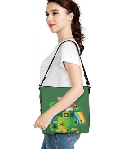 Hobo Bags for Women PU Leather Handbag Crossbody Bucket Tote Purse Ladies Shoulder Bags Funny Cat St. Patricks Day $22.09 Totes