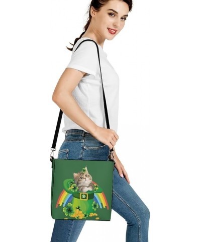 Hobo Bags for Women PU Leather Handbag Crossbody Bucket Tote Purse Ladies Shoulder Bags Funny Cat St. Patricks Day $22.09 Totes