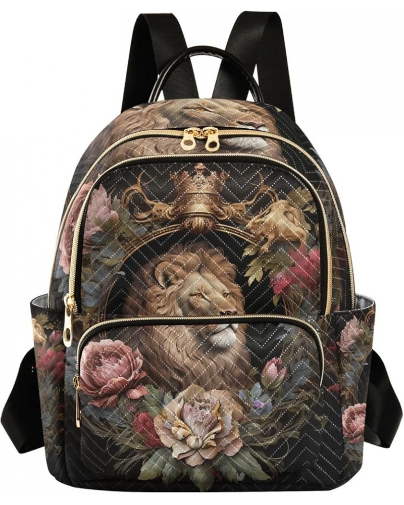 Christmas House Quilted Backpack Cute Mini Backpack for Women Travel Backpack Purse Lion and Retro Flowers Medium $20.64 Back...