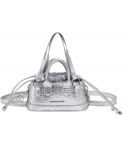 Women's Small Crossbody Purse Bucket Satchel Shoulder Bag Snakeskin Double Handle Bag Silver One Size Silver $14.69 Satchels