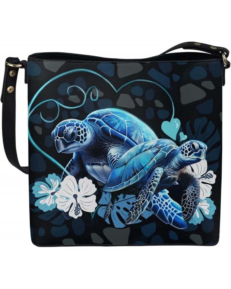 Women Bucket Bags Leather Purse Handbag Shoulder Bag for Ladies Purse Crossbody Wallet Bag Blue Sea Turtle Floral $20.68 Totes