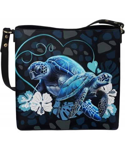 Women Bucket Bags Leather Purse Handbag Shoulder Bag for Ladies Purse Crossbody Wallet Bag Blue Sea Turtle Floral $20.68 Totes