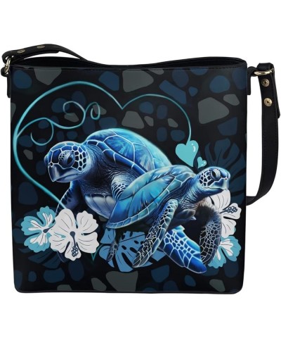 Women Bucket Bags Leather Purse Handbag Shoulder Bag for Ladies Purse Crossbody Wallet Bag Blue Sea Turtle Floral $20.68 Totes