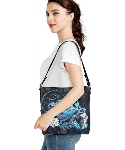 Women Bucket Bags Leather Purse Handbag Shoulder Bag for Ladies Purse Crossbody Wallet Bag Blue Sea Turtle Floral $20.68 Totes