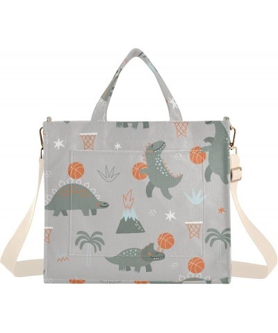 Cute Dinosaurs Playing Basketball Women's Tote Handbags Top Handle Satchel Shoulder Bag Crossbody Bag S $12.00 Totes