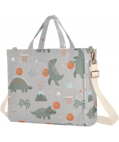 Cute Dinosaurs Playing Basketball Women's Tote Handbags Top Handle Satchel Shoulder Bag Crossbody Bag S $12.00 Totes