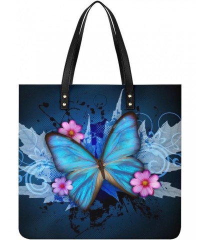 Fashion Butterfly Printed Tote Bags PU Leather Shoulder Bag Purses Work Tote Handbags for Women Men $14.37 Totes