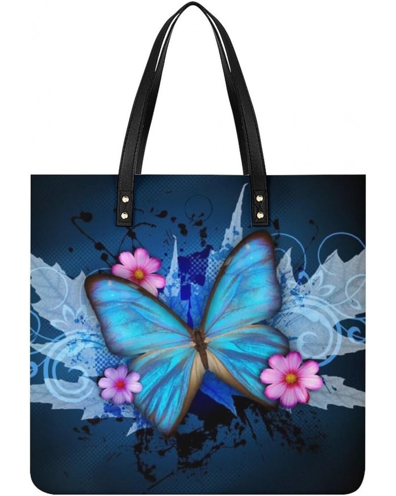 Fashion Butterfly Printed Tote Bags PU Leather Shoulder Bag Purses Work Tote Handbags for Women Men $14.37 Totes