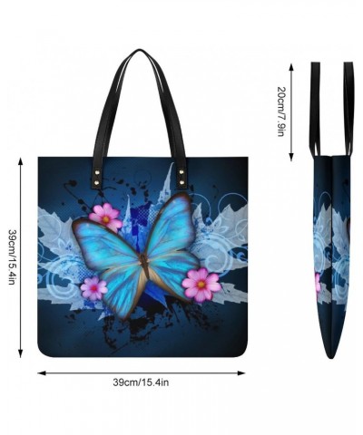 Fashion Butterfly Printed Tote Bags PU Leather Shoulder Bag Purses Work Tote Handbags for Women Men $14.37 Totes