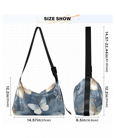 Watercolor Butterflies Blue Hobo Shoulder Bag for Women Men PU Leather Crossbody Bag Slouchy Tote Handbags for Working Travel...