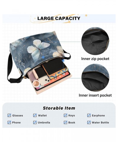 Watercolor Butterflies Blue Hobo Shoulder Bag for Women Men PU Leather Crossbody Bag Slouchy Tote Handbags for Working Travel...