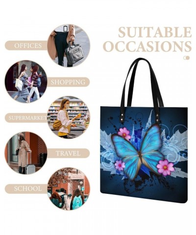 Fashion Butterfly Printed Tote Bags PU Leather Shoulder Bag Purses Work Tote Handbags for Women Men $14.37 Totes