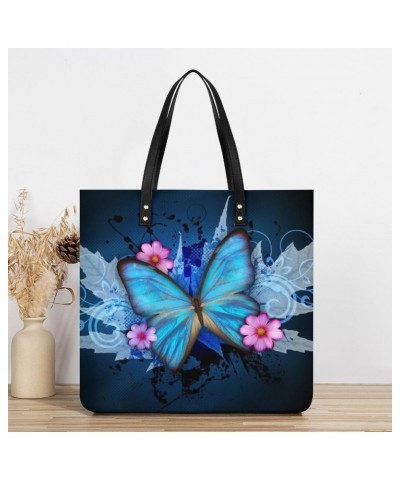 Fashion Butterfly Printed Tote Bags PU Leather Shoulder Bag Purses Work Tote Handbags for Women Men $14.37 Totes