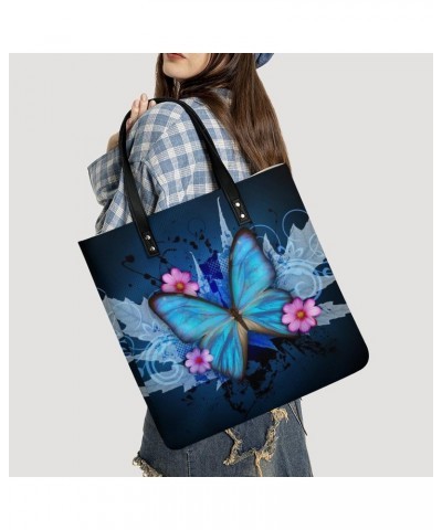 Fashion Butterfly Printed Tote Bags PU Leather Shoulder Bag Purses Work Tote Handbags for Women Men $14.37 Totes