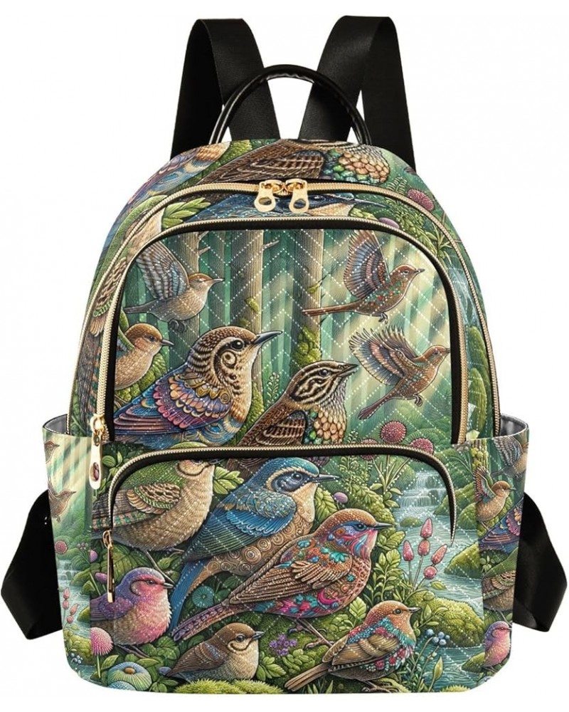 Butterfly on Pink Polyester Backpack Quilted Backpack Purse for Women Birds Family in Nature Medium $19.49 Backpacks