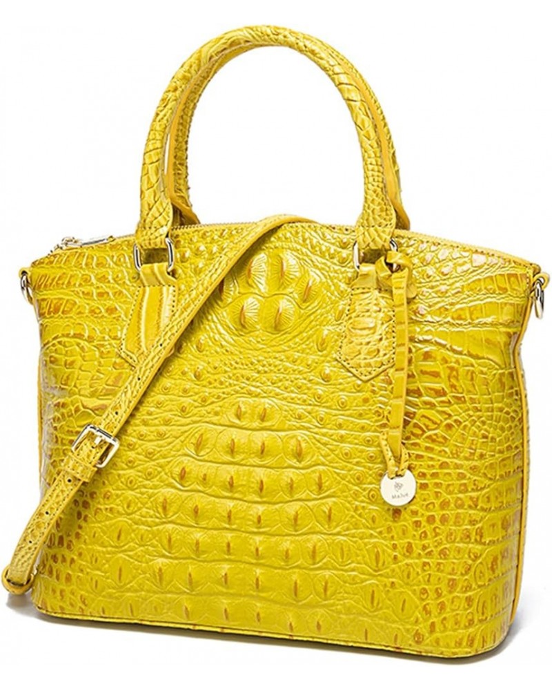 Vintage Crocodile Pattern Genuine Leather Handbag for Women Stylish Large Capacity Tote Bags Satchel Suitable for Work Yellow...