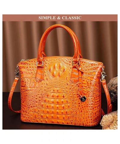 Vintage Crocodile Pattern Genuine Leather Handbag for Women Stylish Large Capacity Tote Bags Satchel Suitable for Work Yellow...