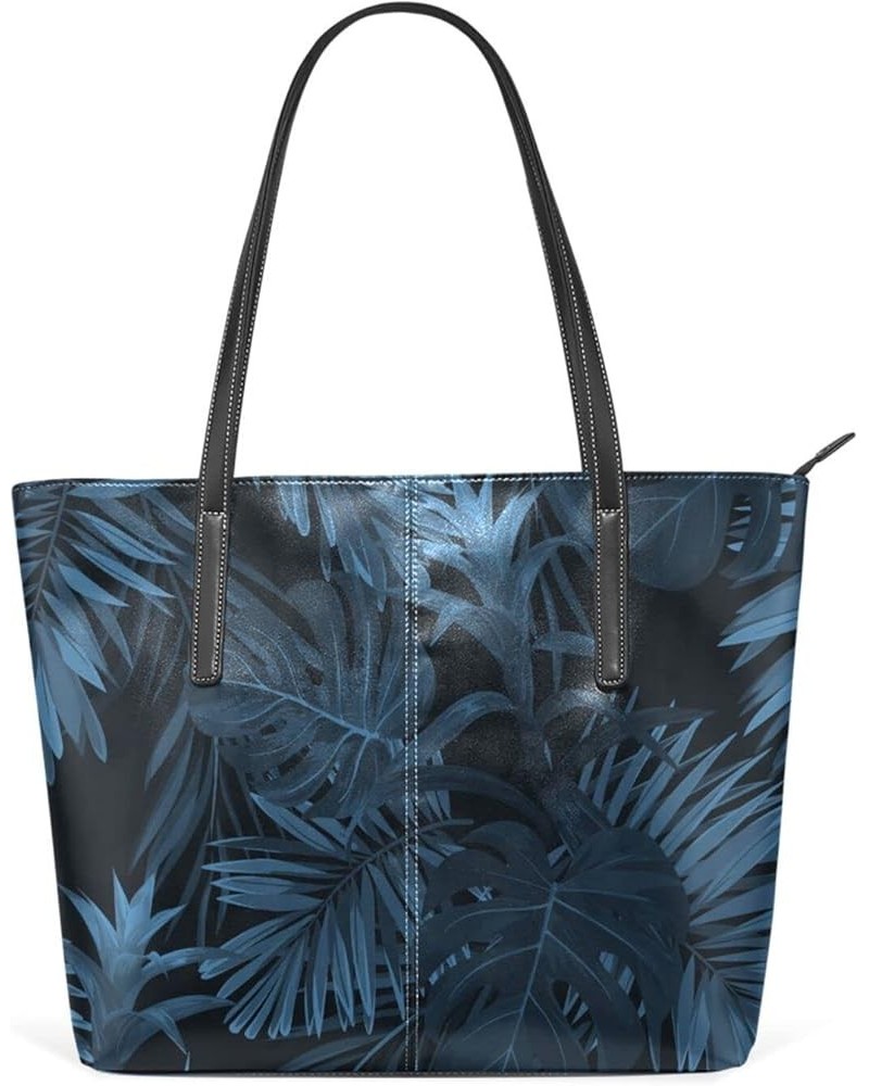 Soft Leather Tote Shoulder Bag Palm Leaves Fowers Large Capacity Shopping Bag with Strong Handles Handbag Tropical Hawaiian P...