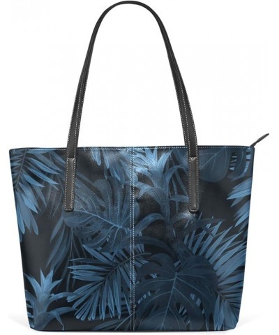 Soft Leather Tote Shoulder Bag Palm Leaves Fowers Large Capacity Shopping Bag with Strong Handles Handbag Tropical Hawaiian P...