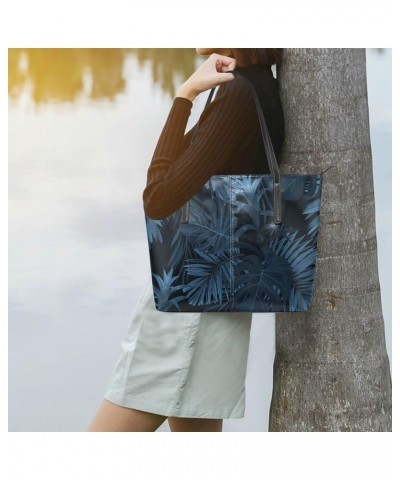 Soft Leather Tote Shoulder Bag Palm Leaves Fowers Large Capacity Shopping Bag with Strong Handles Handbag Tropical Hawaiian P...