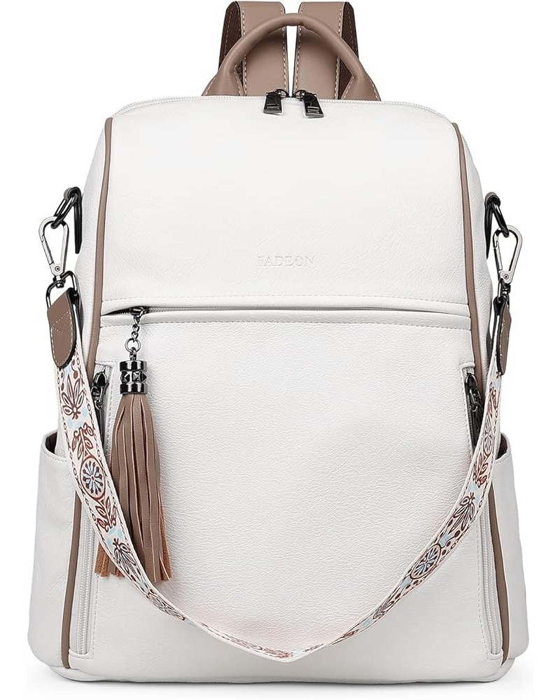 Leather Backpack Purse for Women Designer Travel Backpack Purses PU Fashion Ladies Shoulder Bag with Tassel Grey Pure White W...