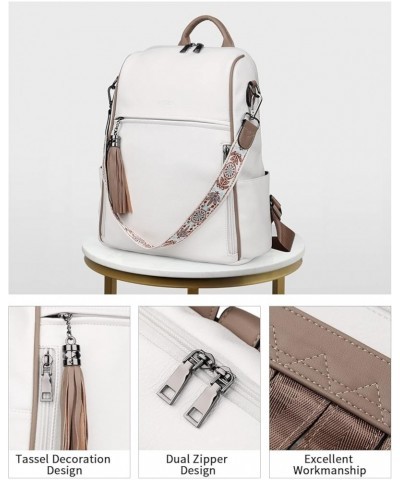 Leather Backpack Purse for Women Designer Travel Backpack Purses PU Fashion Ladies Shoulder Bag with Tassel Grey Pure White W...