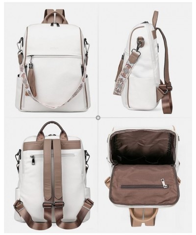 Leather Backpack Purse for Women Designer Travel Backpack Purses PU Fashion Ladies Shoulder Bag with Tassel Grey Pure White W...