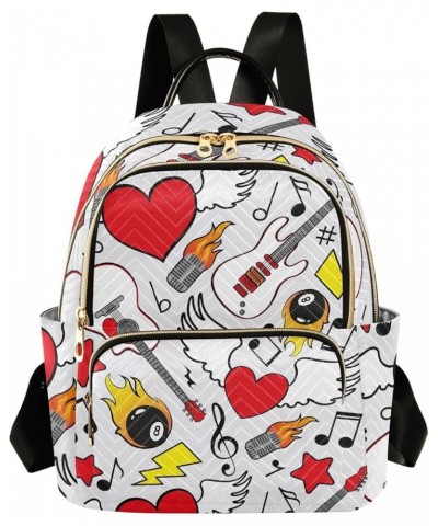 Backpack Purse for Women Rock Guitar Heart Wings, Mini Fashion Backpack Musical Instruments Lightweight Casual Daypack Should...