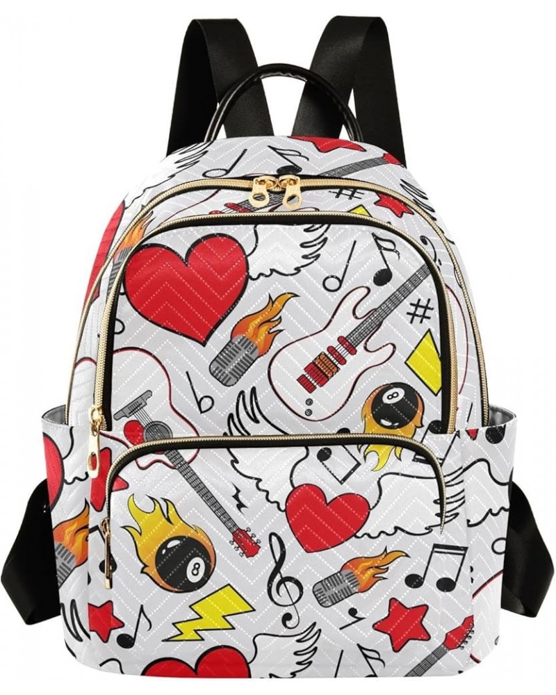 Backpack Purse for Women Rock Guitar Heart Wings, Mini Fashion Backpack Musical Instruments Lightweight Casual Daypack Should...