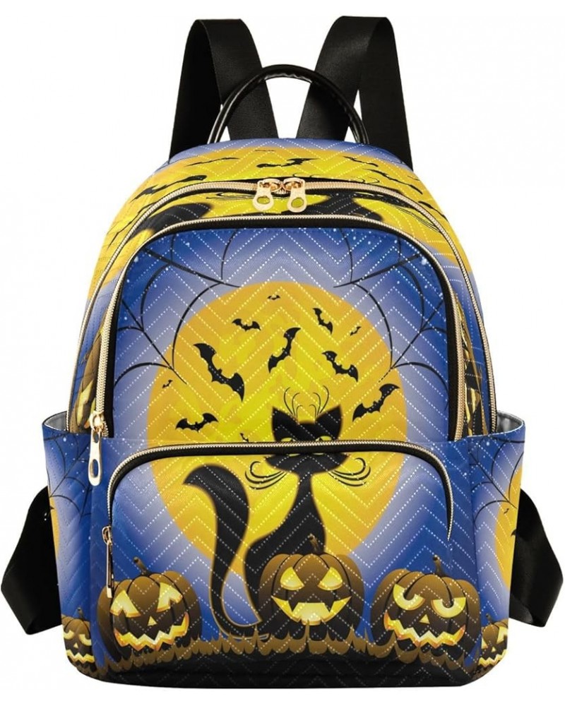 Halloween Animal Cat Pumpkin Moon Women Backpack Purse Ladies Fashion Shoulder Bag Daypack Travel Bag 7.5L Small $18.59 Backp...