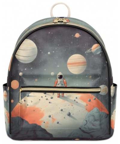 Space Astronaut Mini Backpack Purse for Women, Universe Planet Small Fashion Backpack PU Leather Casual Daypack Travel Should...