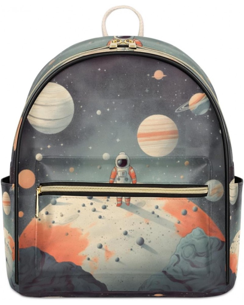 Space Astronaut Mini Backpack Purse for Women, Universe Planet Small Fashion Backpack PU Leather Casual Daypack Travel Should...