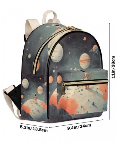 Space Astronaut Mini Backpack Purse for Women, Universe Planet Small Fashion Backpack PU Leather Casual Daypack Travel Should...