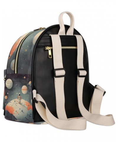 Space Astronaut Mini Backpack Purse for Women, Universe Planet Small Fashion Backpack PU Leather Casual Daypack Travel Should...