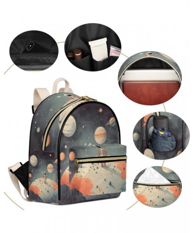 Space Astronaut Mini Backpack Purse for Women, Universe Planet Small Fashion Backpack PU Leather Casual Daypack Travel Should...