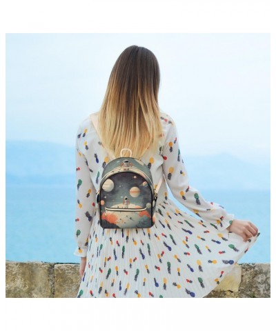 Space Astronaut Mini Backpack Purse for Women, Universe Planet Small Fashion Backpack PU Leather Casual Daypack Travel Should...