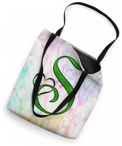 Green Heart Letter S Vein Rainbow Paint Tie Dye Initial Name Tote Bag $10.71 Totes