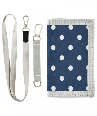 White Polka Dots on Blue Trifold Wallet Fabric Wallet Small Nylon Wallet Card Wallet with Lanyard $10.19 Wallets