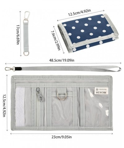 White Polka Dots on Blue Trifold Wallet Fabric Wallet Small Nylon Wallet Card Wallet with Lanyard $10.19 Wallets